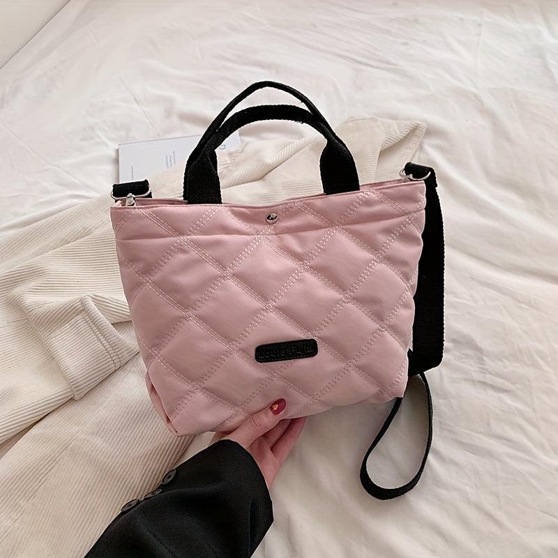 Large Capacity Argyle Pattern Shoulder Bag Minimalist Nylon Crossbody Bag