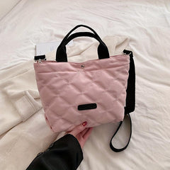 Large Capacity Argyle Pattern Shoulder Bag Minimalist Nylon Crossbody Bag