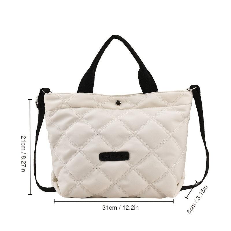 Large Capacity Argyle Pattern Shoulder Bag Minimalist Nylon Crossbody Bag