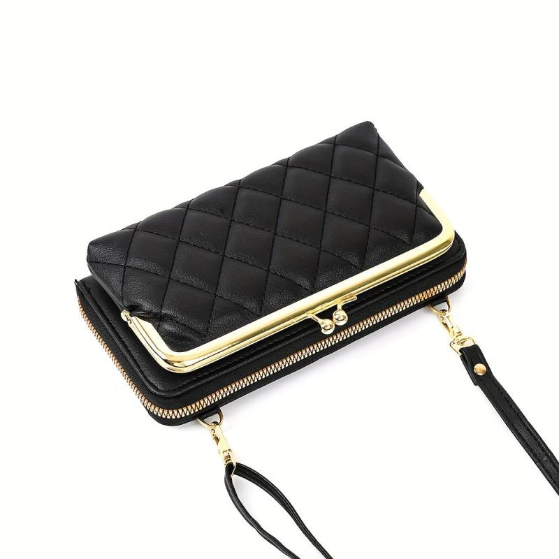 Argyle Pattern Coin Purse Shoulder Bag with Detachable Strap