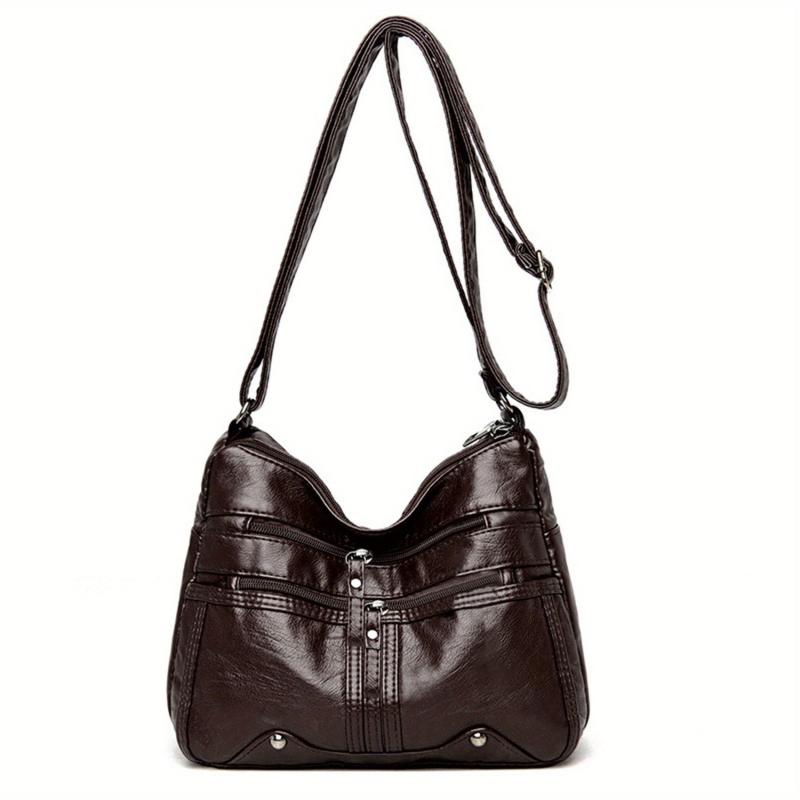 Zipper Shoulder Bag Crossbody Bag Faux Leather Adjustable Strap