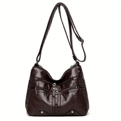 Zipper Shoulder Bag Crossbody Bag Faux Leather Adjustable Strap