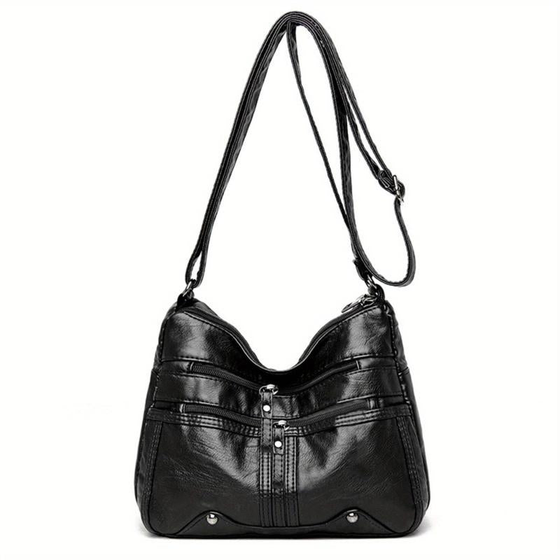 Zipper Shoulder Bag Crossbody Bag Faux Leather Adjustable Strap