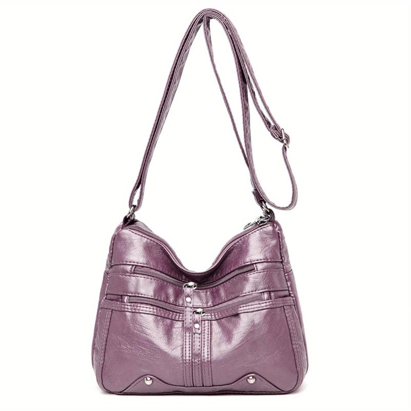 Zipper Shoulder Bag Crossbody Bag Faux Leather Adjustable Strap