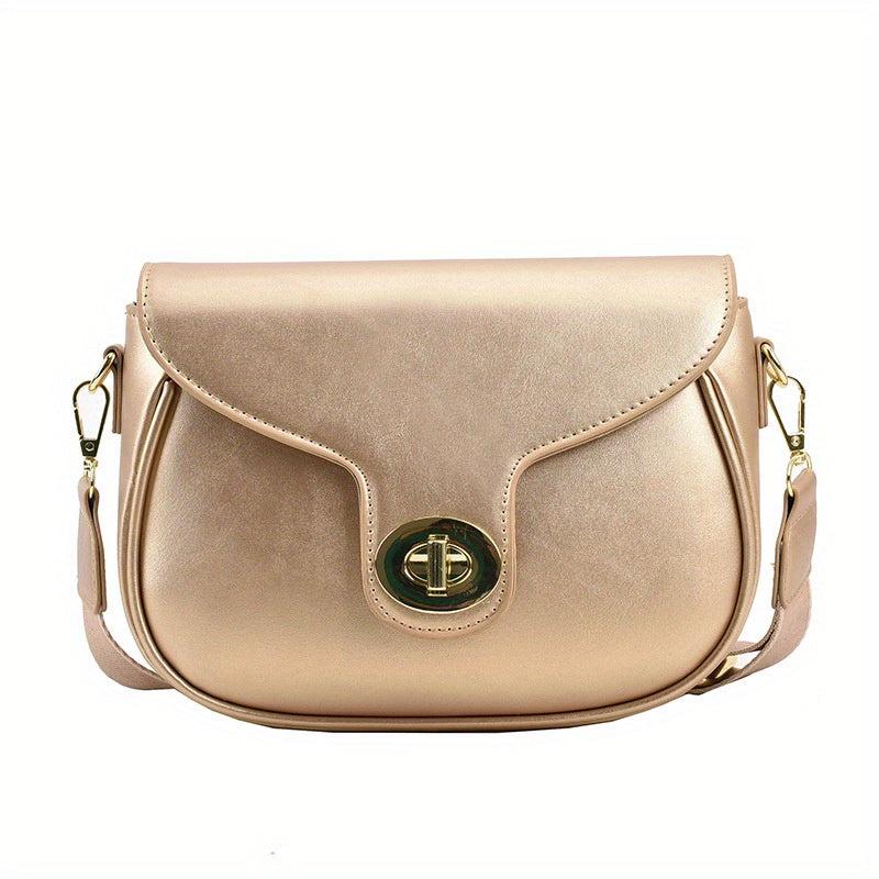 Solid Crossbody Bag Flap Purse Turn Lock Shoulder Bag Wide Strap