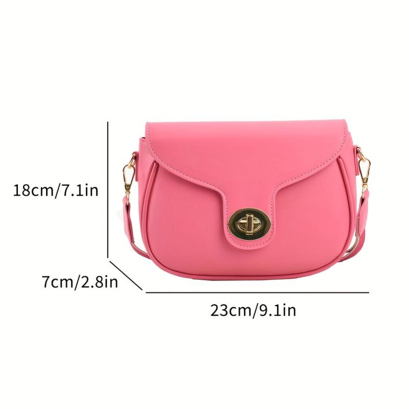 Solid Crossbody Bag Flap Purse Turn Lock Shoulder Bag Wide Strap