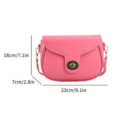 Solid Crossbody Bag Flap Purse Turn Lock Shoulder Bag Wide Strap
