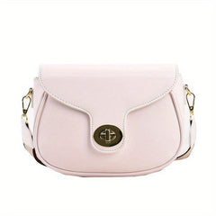 Solid Crossbody Bag Flap Purse Turn Lock Shoulder Bag Wide Strap