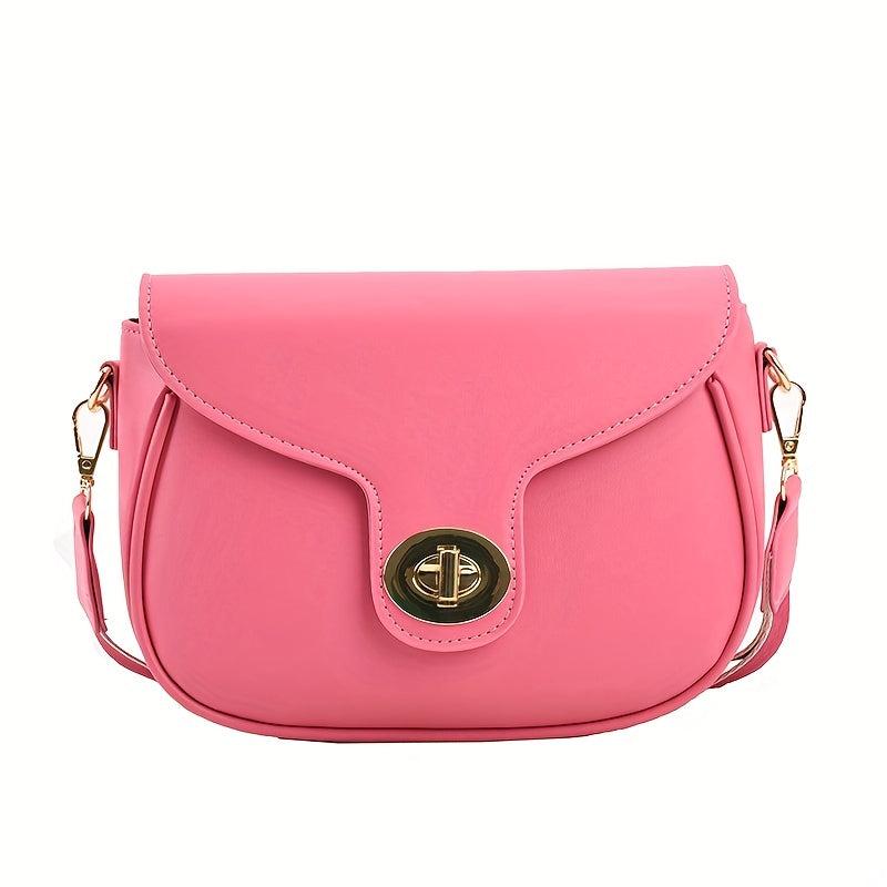 Solid Crossbody Bag Flap Purse Turn Lock Shoulder Bag Wide Strap