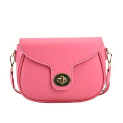 Solid Crossbody Bag Flap Purse Turn Lock Shoulder Bag Wide Strap
