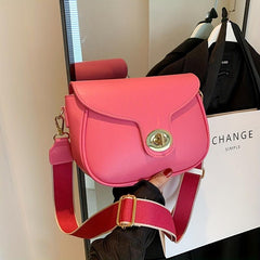 Solid Crossbody Bag Flap Purse Turn Lock Shoulder Bag Wide Strap