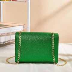 Glitter Metal Chain Crossbody Bag PU Leather Textured Bag