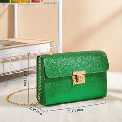 Glitter Metal Chain Crossbody Bag PU Leather Textured Bag