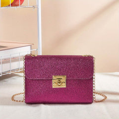 Glitter Metal Chain Crossbody Bag PU Leather Textured Bag
