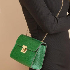 Glitter Metal Chain Crossbody Bag PU Leather Textured Bag