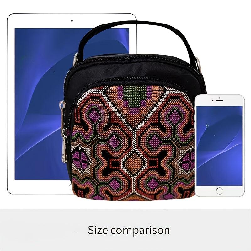 Embroidery Crossbody Bag Large Capacity Zipper Neon Shoulder Bag