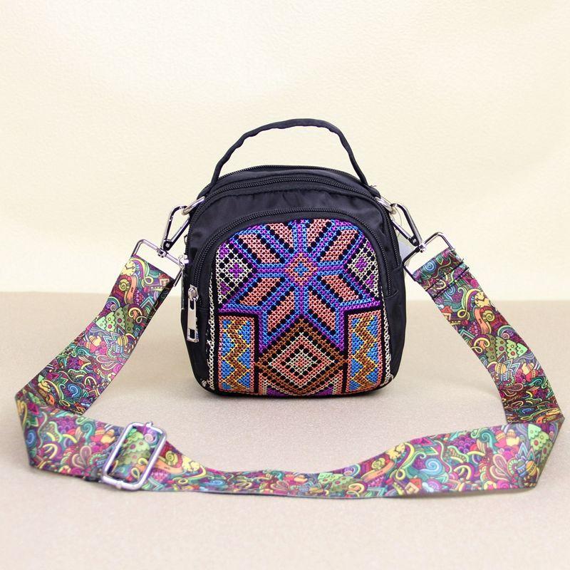 Embroidery Crossbody Bag Large Capacity Zipper Neon Shoulder Bag