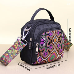 Embroidery Crossbody Bag Large Capacity Zipper Neon Shoulder Bag