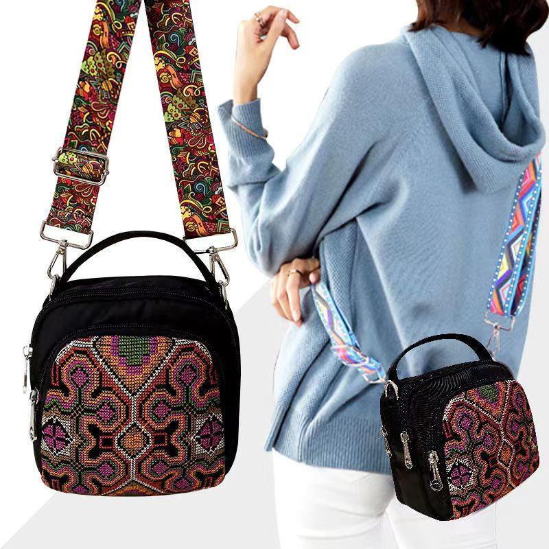 Embroidery Crossbody Bag Large Capacity Zipper Neon Shoulder Bag