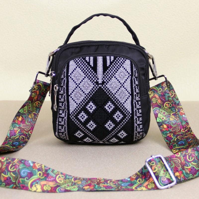 Embroidery Crossbody Bag Large Capacity Zipper Neon Shoulder Bag