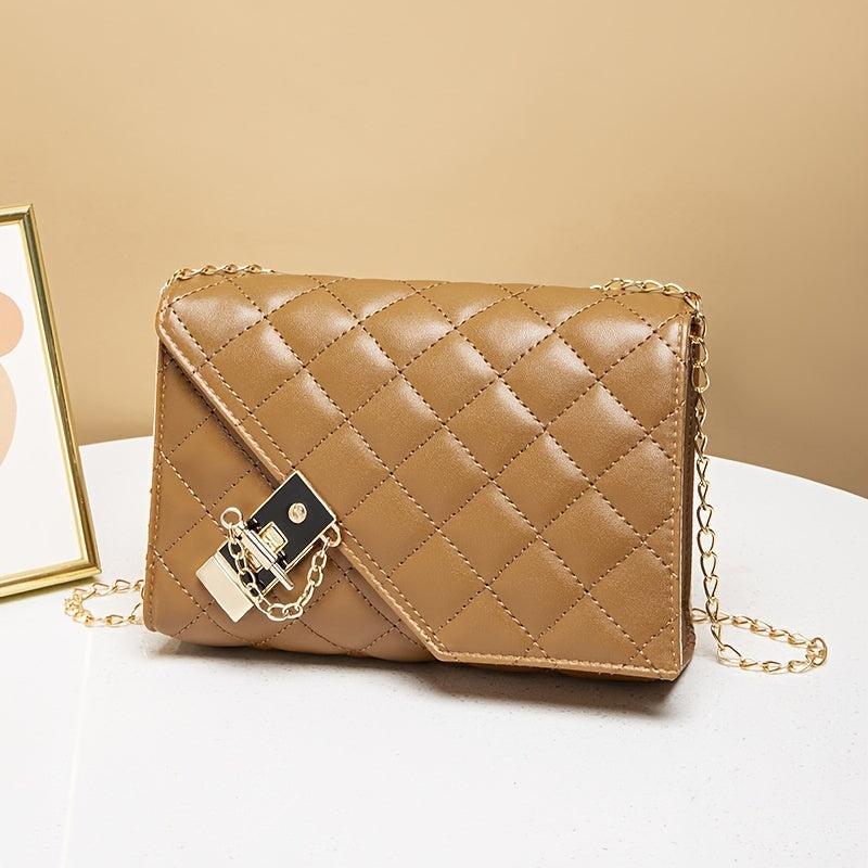 Quilted Chain Crossbody Bag Square Shoulder Bag Women's Faux Leather Flap Purse