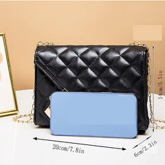 Quilted Chain Crossbody Bag Square Shoulder Bag Women's Faux Leather Flap Purse