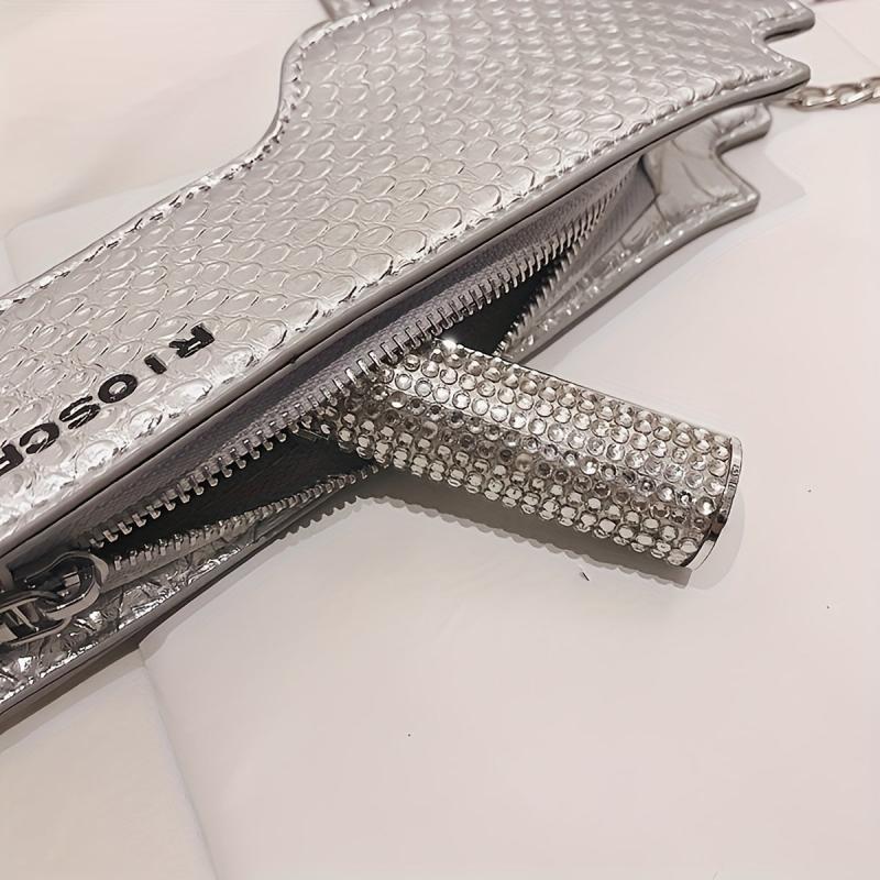 Gun Shape Letter Print PU Leather Shoulder Bag