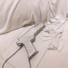 Gun Shape Letter Print PU Leather Shoulder Bag
