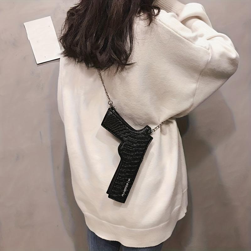 Gun Shape Letter Print PU Leather Shoulder Bag