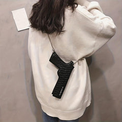 Gun Shape Letter Print PU Leather Shoulder Bag