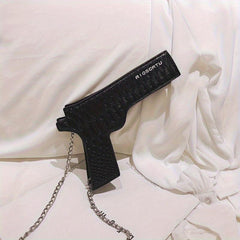 Gun Shape Letter Print PU Leather Shoulder Bag
