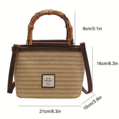 Woven Crossbody Bag Bamboo Handle Boho Handbag for Beach Travel