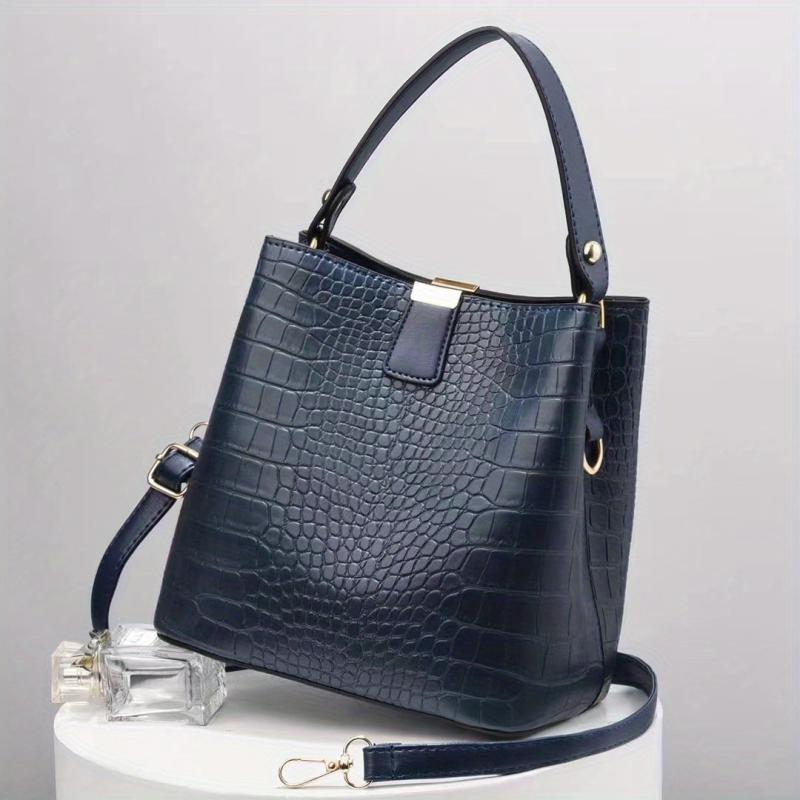 Crocodile Embossed Bucket Bag Crossbody