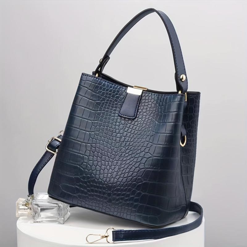 Crocodile Embossed Bucket Bag Crossbody