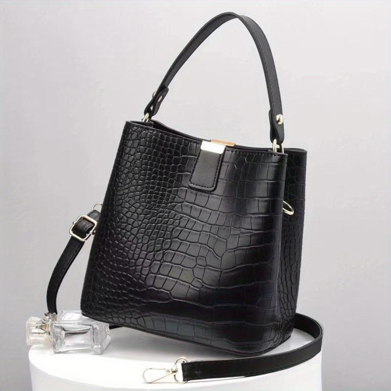 Crocodile Embossed Bucket Bag Crossbody