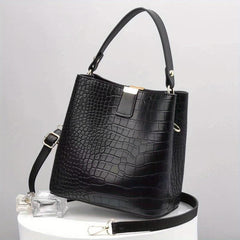 Crocodile Embossed Bucket Bag Crossbody