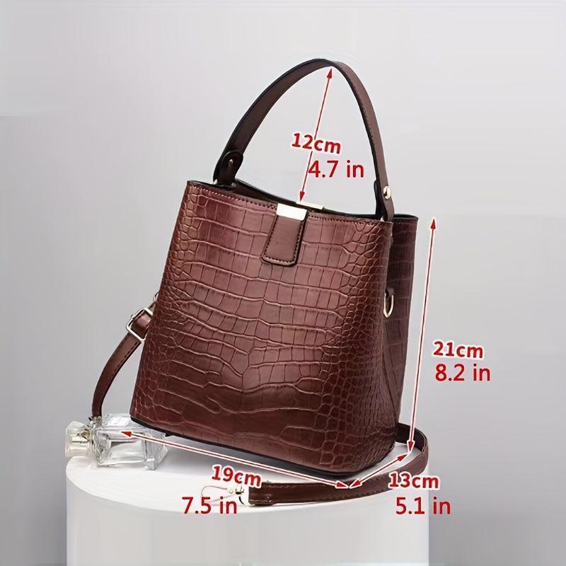 Crocodile Embossed Bucket Bag Crossbody