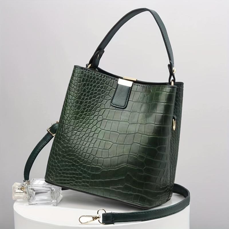 Crocodile Embossed Bucket Bag Crossbody