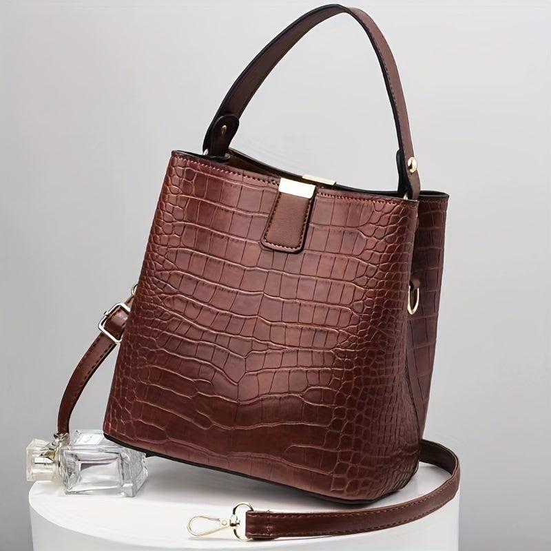 Crocodile Embossed Bucket Bag Crossbody