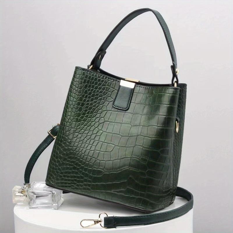 Crocodile Embossed Bucket Bag Crossbody
