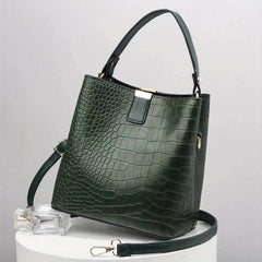 Crocodile Embossed Bucket Bag Crossbody