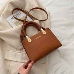 Crocodile Embossed Top Handle Purse Solid Crossbody Bag