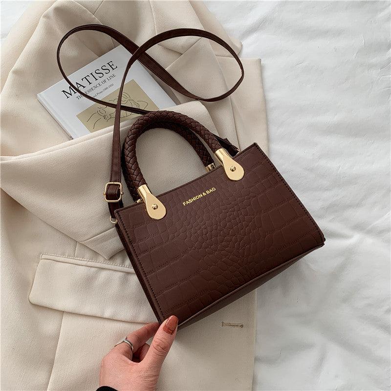 Crocodile Embossed Top Handle Purse Solid Crossbody Bag