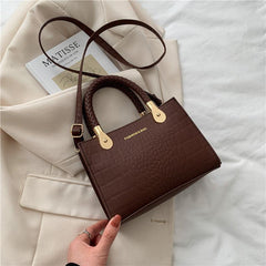 Crocodile Embossed Top Handle Purse Solid Crossbody Bag