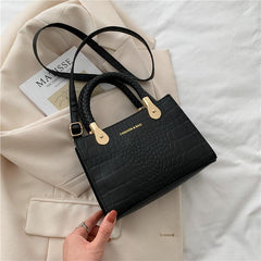 Crocodile Embossed Top Handle Purse Solid Crossbody Bag