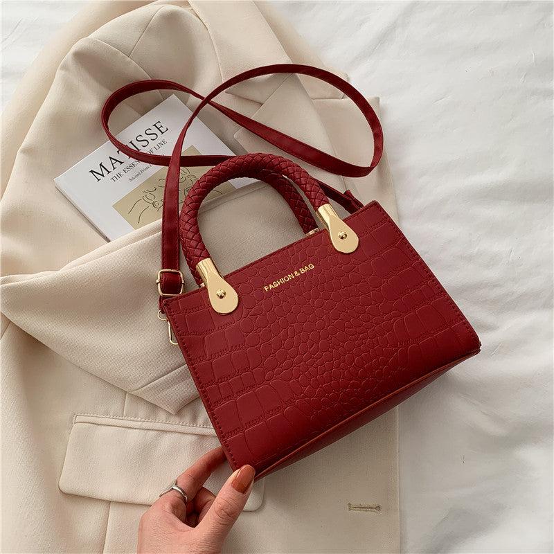 Crocodile Embossed Top Handle Purse Solid Crossbody Bag
