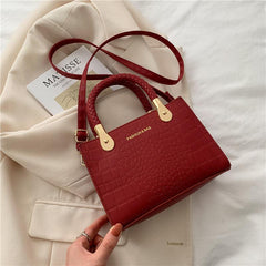 Crocodile Embossed Top Handle Purse Solid Crossbody Bag