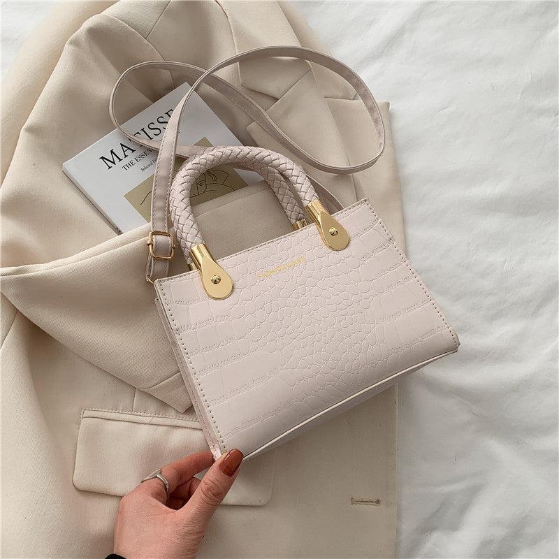 Crocodile Embossed Top Handle Purse Solid Crossbody Bag