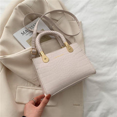 Crocodile Embossed Top Handle Purse Solid Crossbody Bag
