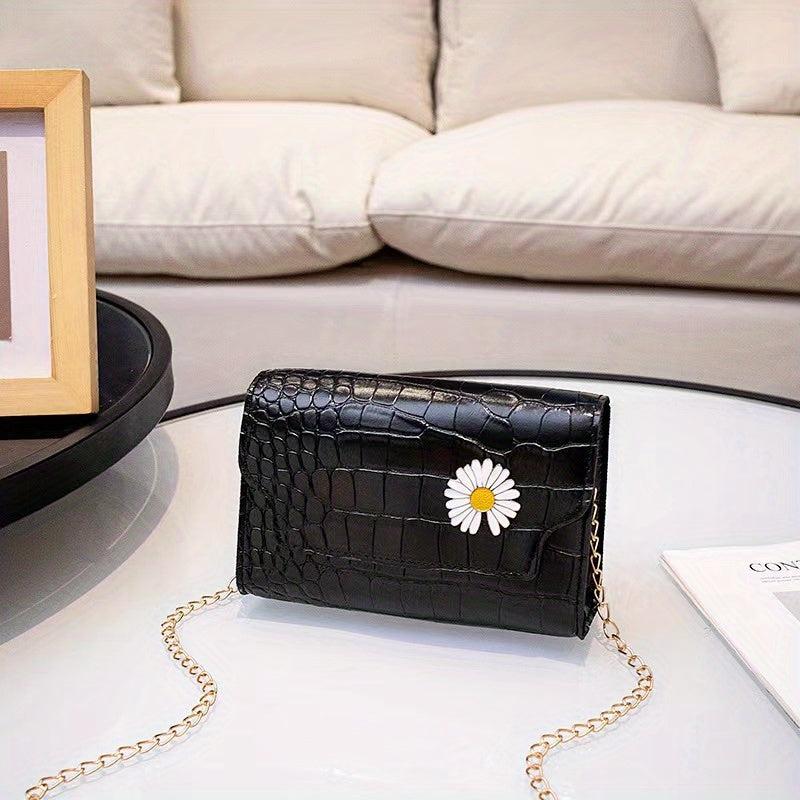Crocodile Pattern Chain Crossbody Bag PU Leather Shoulder Bag